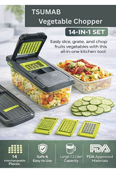 TSUMAB 14-in-1 Vegetable Chopper & Slicer Set with Container | Multi-Function...