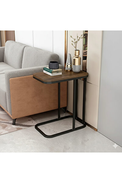 terndat Brown wood side table with black base
