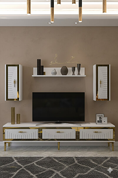 YUMEDİ DESİGN TVR1801BG - KEREM TV ÜNİTESİ 180CM BEYAZ-GOLD