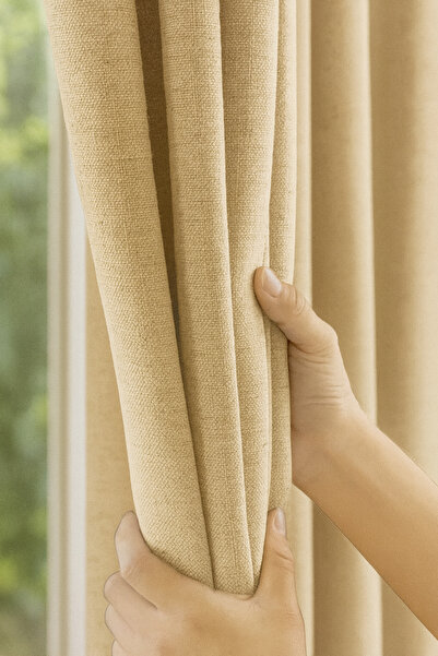 Perde Pendik Krem Keten Fon Perde 1. Kalite Dökümlü Kumaş Pilesiz Düz Dikim K...