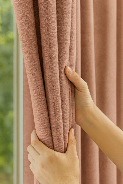 Perde Pendik Gül Kurusu Keten Fon Perde 1. Kalite Dökümlü Kumaş Pilesiz Düz D...