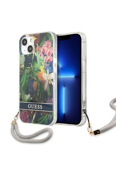 Guess Flower Strap Blue Case for iPhone 13