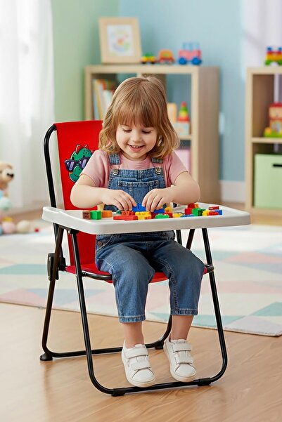 2-6 Years, Baby Dinosaur Folding Play Activity Table and Chair with Plug and Pull Table -RED
