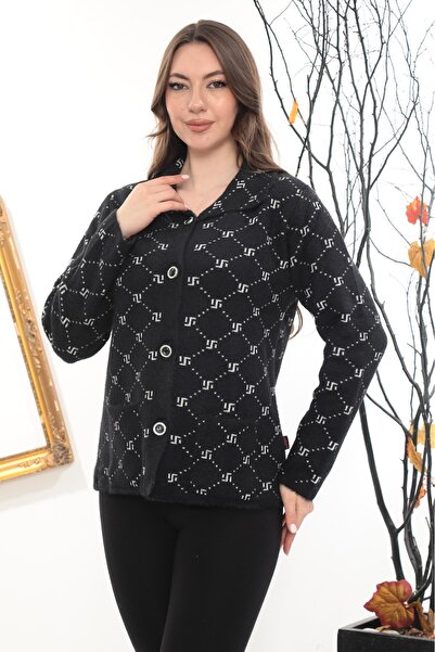 GÖMLEK GALERİSİ Women's Angora Patterned Polo Neck Cardigan Standard Fit (38-50)