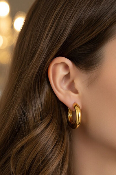 Jaida Moda Women's Gold Stainless Steel Thick Tube Hoop Earrings 16 mm