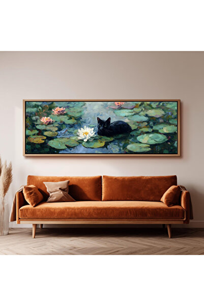 woodhomeworks Tek Parça Gerçek Ahşap Yatay Panorama Çerçeveli Tablo kara kedim