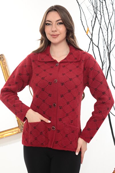 GÖMLEK GALERİSİ Women's Angora Patterned Polo Neck Cardigan Standard Fit (38-50)