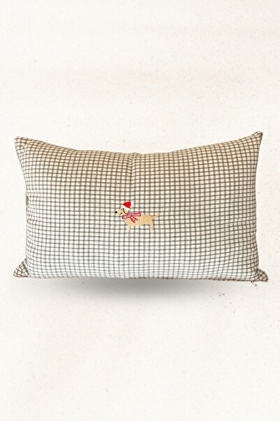 Elegancembroidery Köpek Nakışlı Dekoratif Kırlent – İşlemeli Dolgulu Yastık