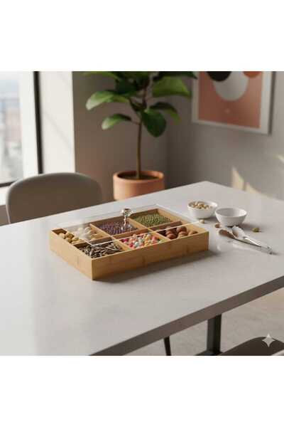 Funny Life Ahşap Bambu Çerezlik Şeffaf Akrilik Kapaklı- Sunumluk Saklama Kutu...