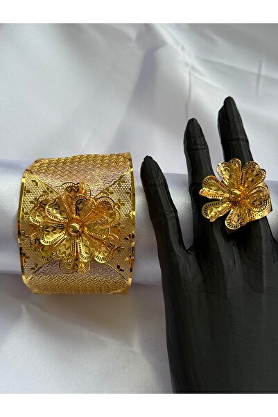 Blotch Altın Kaplama Hint Kelepçe Yüzük Takımı Set Ayarlanır İmitasyon Dantel...