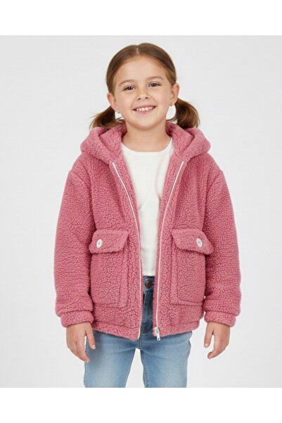 Ege Bebek Girl's Pocket Detailed, Winter Plush Lamb Cardigan, 5-6-7-8-9-10 Ye...
