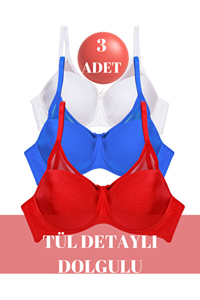 CHARM Tılsım lingerie women's 3-piece tulle detailed padded bra