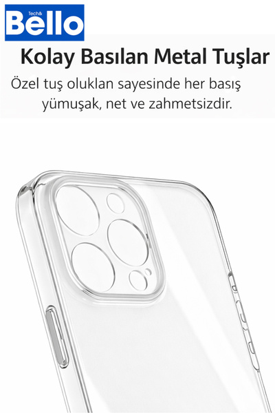 Tech&bello accessories Iphon 17 Transparent Case Ultra Thin 0.8mm Metal Button Camera Protection Layered Cover Tm-14