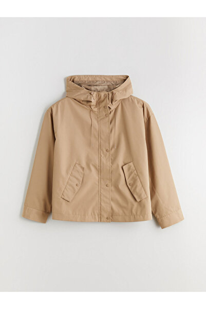 LC Waikiki Μπεζ με κουκούλα oversized Γυναικείο αδιάβροχο