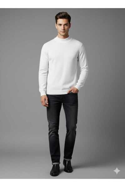 KMKkombin Men's Steel Knitted Slim Fit Plus Size Roll Neck Sports Sweater Eök