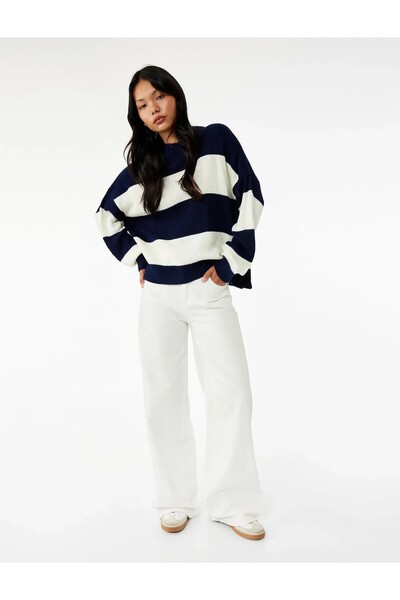 swc knitwear Women's Long Sleeve Crew Neck Color Block Knitwear Sweater