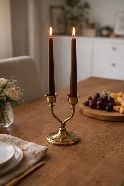 mumkusag Kahverengi Şamdan Mum 2'li (Hediye Şamdan 2 Adet)