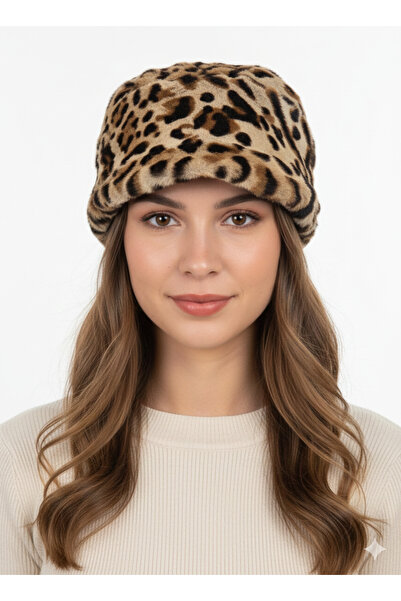 hoaryage Unisex Genuine Mink Leather Leopard Pattern Double Layer Hat Beret, ...