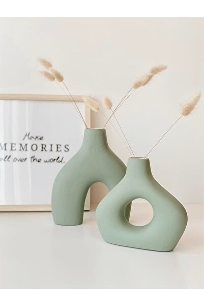 Hestia Home Σετ 2 Άμορφων Κεραμικών Βάζων Πράσινο του Νείλου