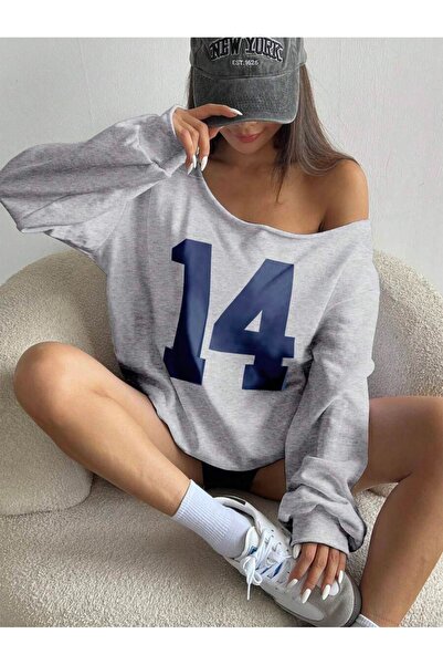 OVER HEAD Γυναικείο φούτερ 14 με στάμπα και λαιμόκοψη καγιάκ, oversized