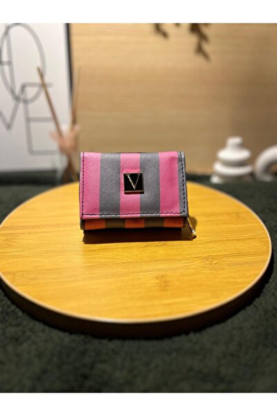 MODANTA محفظة نسائية من L Vuitton ذات خطوط وردية مع حامل بطاقات وأقسام