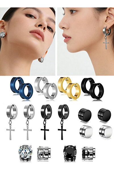 GZYIZHOU 20-Piece Stud Earring Set, Ring Cross Non-Perforated Fake Gauge Earr...