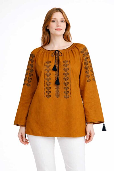 ANATOLIATEKSTILE Women's Blouse with Decorative Embroidery, Ie Dama – Casual Cut