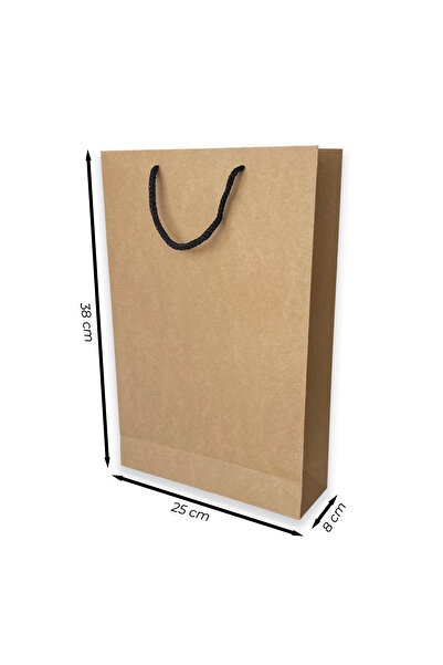 ABB Matbaa 50 Adet Kraft Karton İpli Çanta Kağıt Poşet (25x38x8) - İp Rengi S...