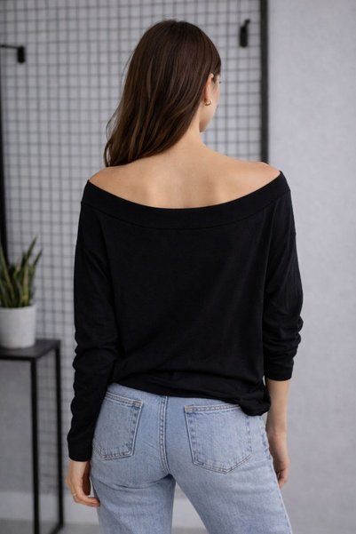 sportiness Soft Textured Off-Shoulder Boat Neck Foam Fabric Blouse