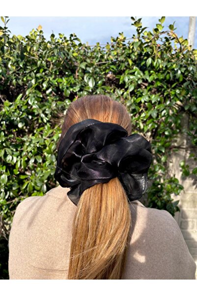 KİKİYS Parlak Siyah Organze Büyük Boy XXL Kadın Saç Tokası Büyük Boy Kadın Sa...