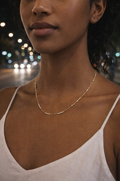 PaminBags Aksesuar Thin Necklace with Stone Beads Lns-00108