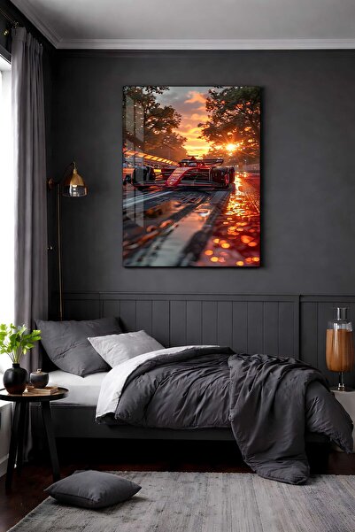 EvoraArt Araba Koleksiyonu:ALTIN IŞIKTA EFSANE F1 FERRARİ Çerçevesiz Temperli...