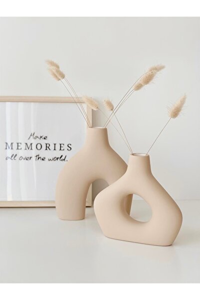 Hestia Home 2'li Amorf Seramik Vazo Seti Bej