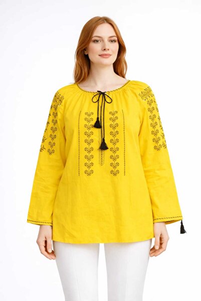ANATOLIATEKSTILE Women's Blouse with Decorative Embroidery, Ie Dama – Casual Cut