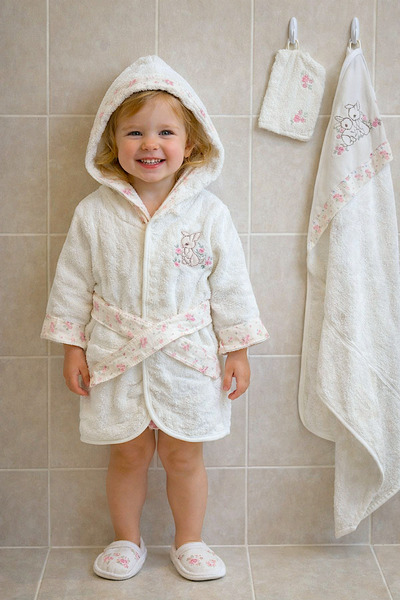 MİLAYS LİFE HOME COLLECTİON طقم روب حمام بتصميم جرو سيلان مصنوع من القطن بنسب...