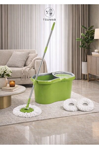 TSUMAB طقم ممسحة ودلو دوار بدون استخدام اليدين مع مقبض قابل للتعديل من الفولا...