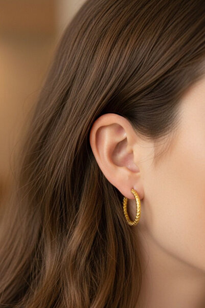 Jaida Moda Women's Gold Stainless Steel Serrated Hoop Earrings 16 mm – Tarnis...