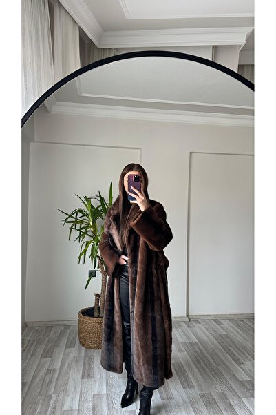 perchemfashion Kuşaklı Uzun Kürk