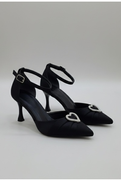 ŞAH Satin Front Gathered Heart Detail Ankle-Tied 7cm Heeled Evening Dress Shoes