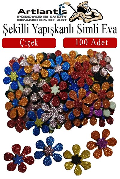 Artlantis Şekilli Simli Eva Yapışkanlı Çiçek 100 lü 1 Paket Kendinden Yapışka...