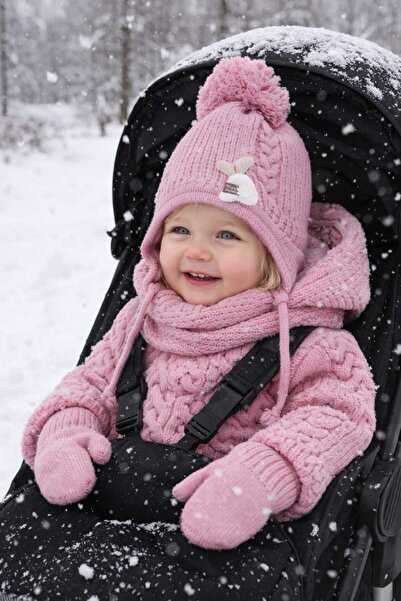 Kitti İÇİ POLAR ASTARLI KIZ BEBEK ATKI BERE ELDİVEN TAKIMI