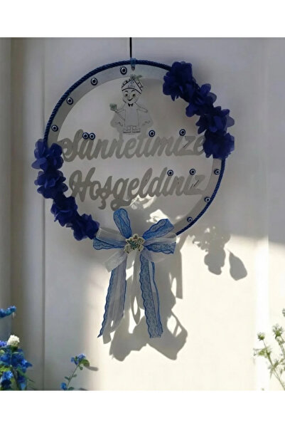 PAŞAOĞLU PLEKSİ Sünnet Kapı Süsü ( Ahşap Mavi Çiçekli Sünnetimize Hoşgeldiniz...