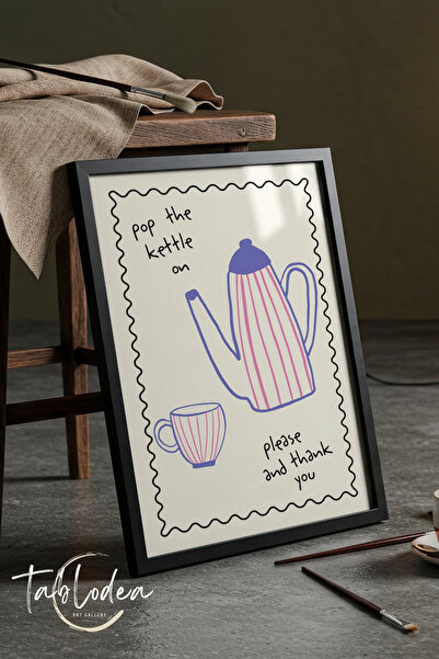 tablodea Ilustrație minimalistă Kettle, Tablou de bucătărie înrămat în lemn, ...