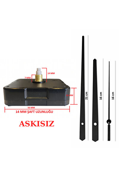 EXİZ TİCARET Askısız 14 mm Akar Sessiz Duvar Saati Mekanizması -Metal akrep-y...