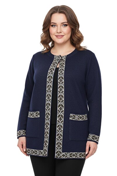 Uludağ Triko Women's Mother Knitwear Kilim Pattern Cardigan Bgl-St05066