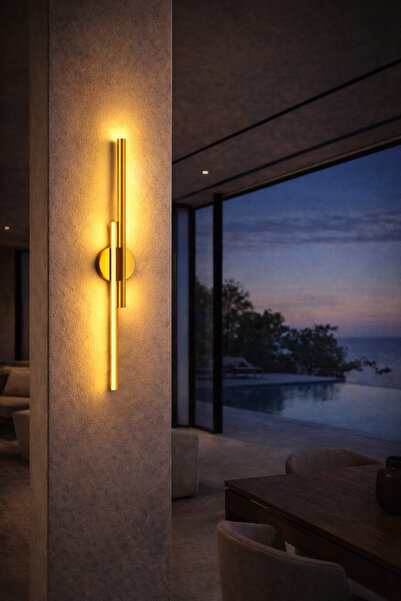 luxshome Çift Yönlü Altın - Gold Pilli Duvar Apliği | Kablo Gerektirmez | Mod...