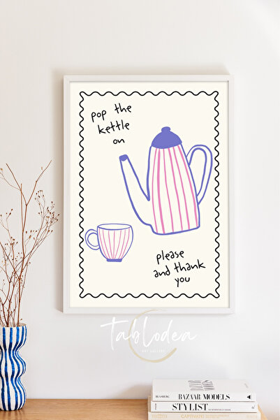 tablodea Ilustrație minimalistă Kettle, Tablou de bucătărie înrămat în lemn, ...