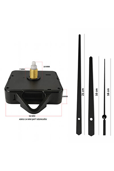 EXİZ TİCARET Askılı 14 mm Akar Sessiz Duvar Saati Mekanizması -Metal akrep-ye...