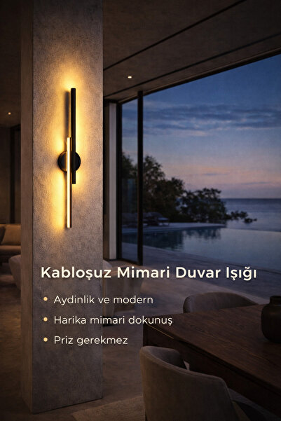 luxshome Çift Yönlü Siyah Pilli Duvar Apliği | Kablo Gerektirmez | Modern LED...