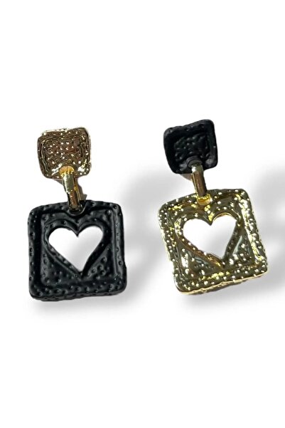 BirYıldızOl Geometric Big Heart Pattern Women's Plate Earrings
